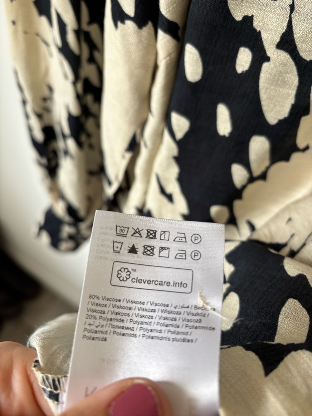 Kaffe Scandinavian Designer Black and Cream Abstract Print Long-Sleeve Blouse - Picture 5 of 8